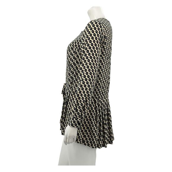 Maeve Anthropologie Top Womens XS Selva Dropwaist Pleated Tunic Geometric Birds - Picture 4 of 8